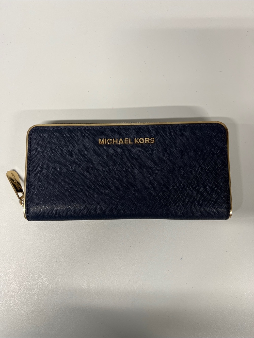 NWOT Michael Kors Navy Saffiano Wallet with Gold Logo